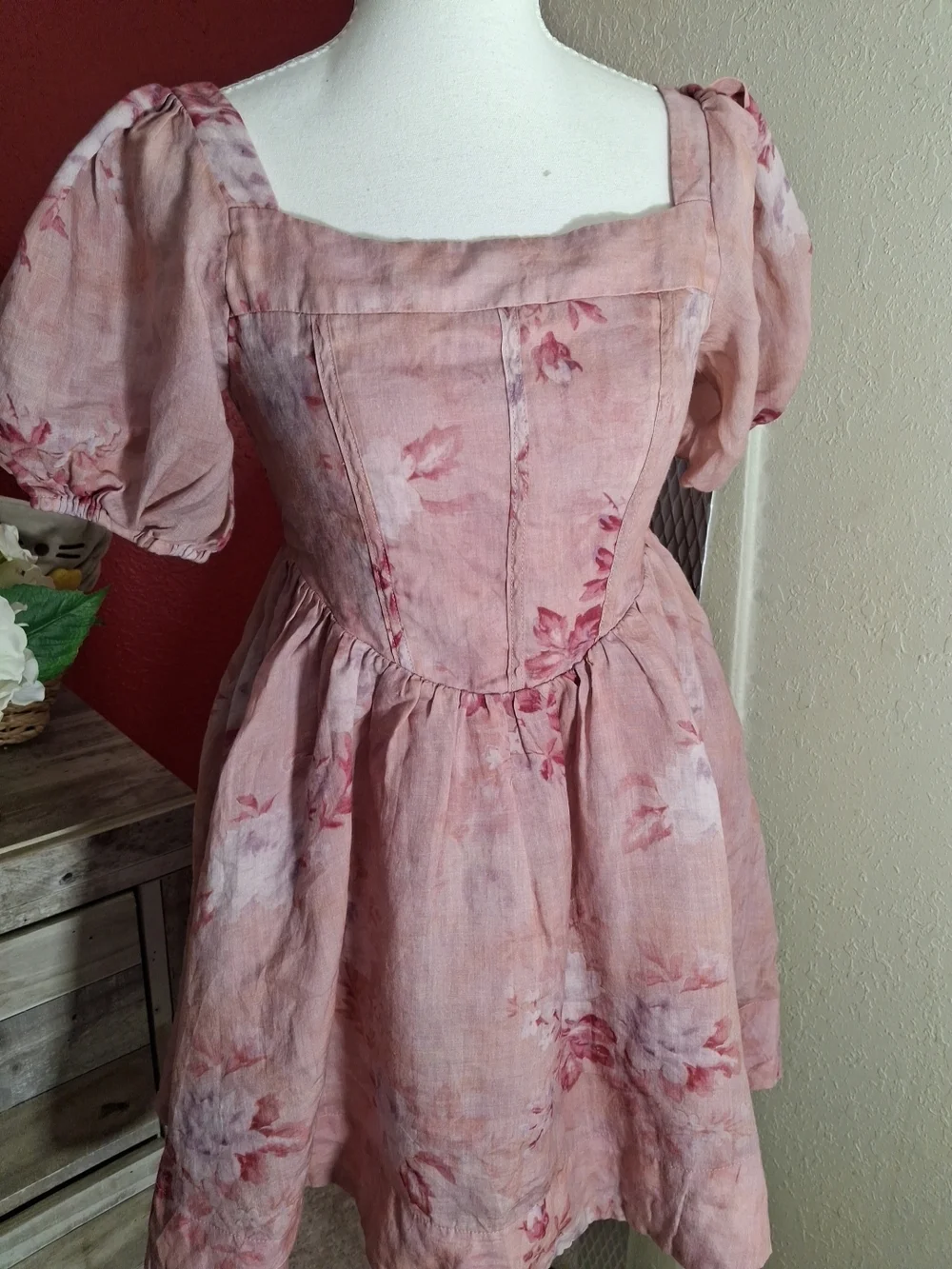 Bardot Blush-Pink Puff Sleeve Square Neck Mini Dress - Picture 3 of 11